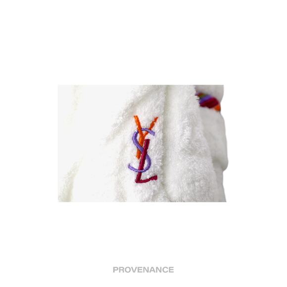 🔴 Yves Saint Laurent YSL Logo White Robe - Red Orange Terry - Picture 3 of 5